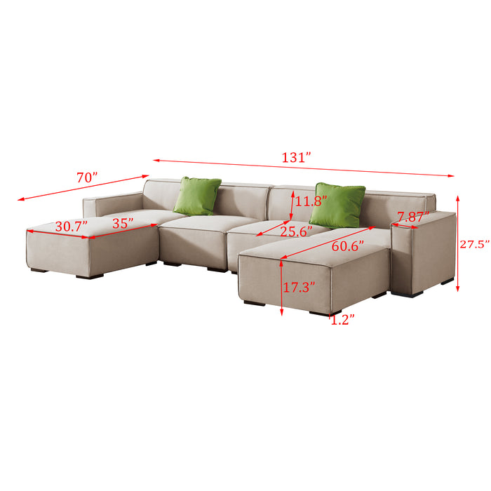 GFD Home - Modular U Shape Sectional Fabric Sofa (Beige) - GreatFurnitureDeal
