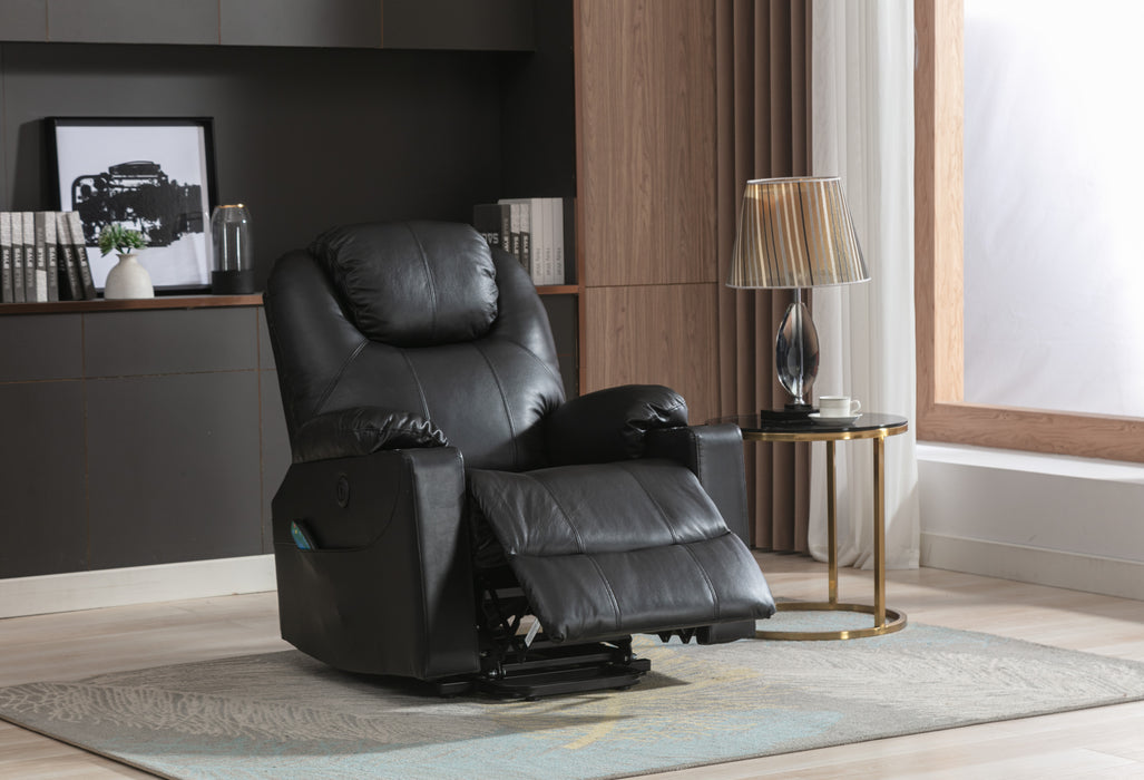 GFD Home - Leather Electric Lift Recliner for the Elderly with Massage and Heat, Power Lift Chair, with Breathable microporous Leather, USB Ports, 2 Cup Holders, Sofa suitable for living room&bed room, Black - GreatFurnitureDeal