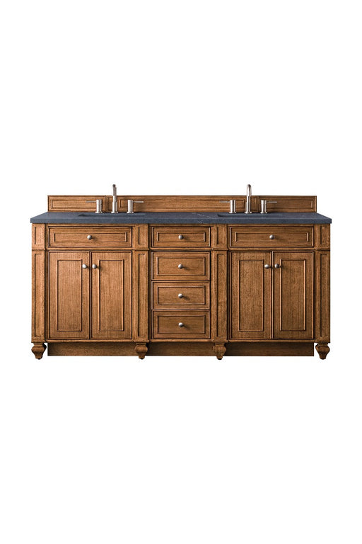 James Martin Furniture - Bristol 72" Double Vanity, Saddle Brown, w- 3 CM Charcoal Soapstone Quartz Top - 157-V72-SBR-3CSP - GreatFurnitureDeal