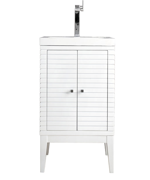 James Martin Furniture - Linden 24" Single Vanity Cabinet, Glossy White w/ White Glossy Composite Countertop - E213V24GWWG - GreatFurnitureDeal