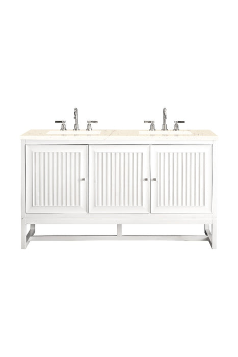 James Martin Furniture - Athens 60" Double Vanity Cabinet, Glossy White, w- 3 CM Eternal Marfil Top - E645-V60D-GW-3EMR - GreatFurnitureDeal