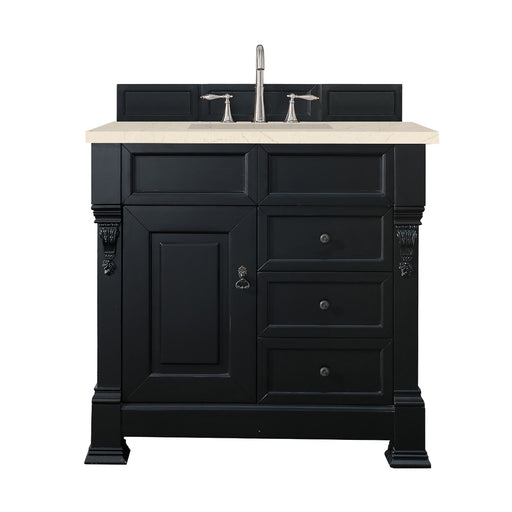 James Martin Furniture - Brookfield 36" Antique Black Single Vanity  w- 3 CM Eternal Marfil Quartz Top - 147-114-5536-3EMR - GreatFurnitureDeal