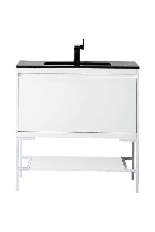 James Martin Furniture - Milan 35.4" Single Vanity Cabinet, Glossy White, Glossy White w-Charcoal Black Composite Top - 801V35.4GWGWCHB - GreatFurnitureDeal