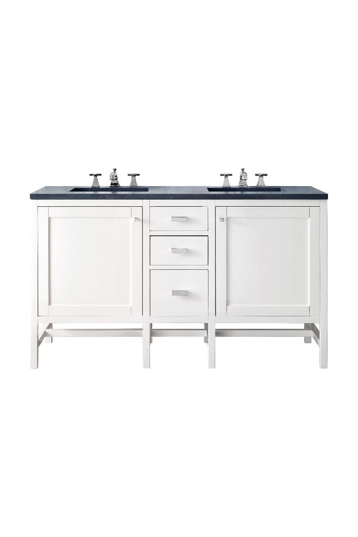 James Martin Furniture - Addison 60" Double Vanity Cabinet, Glossy White, w- 3 CM Charcoal Soapstone Quartz Top - E444-V60D-GW-3CSP - GreatFurnitureDeal