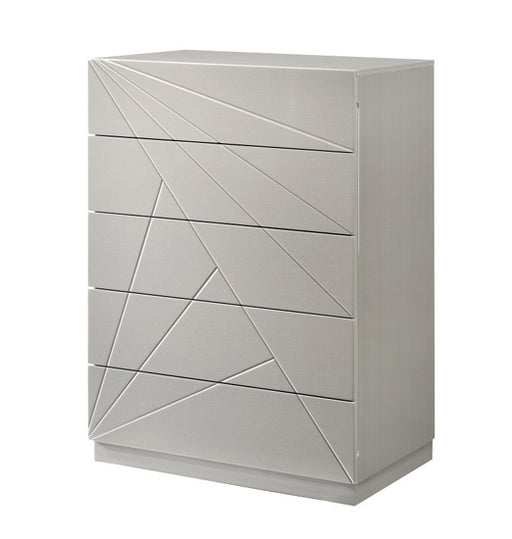 J&M Furniture - Florence White & Light Grey Lacquer 5 Drawer Chest - 17852-C - GreatFurnitureDeal