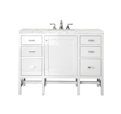 James Martin Furniture - Addison 48" Single Vanity Cabinet, Glossy White, w- 3 CM Eternal Jasmine Pearl Quartz Top - E444-V48-GW-3EJP - GreatFurnitureDeal