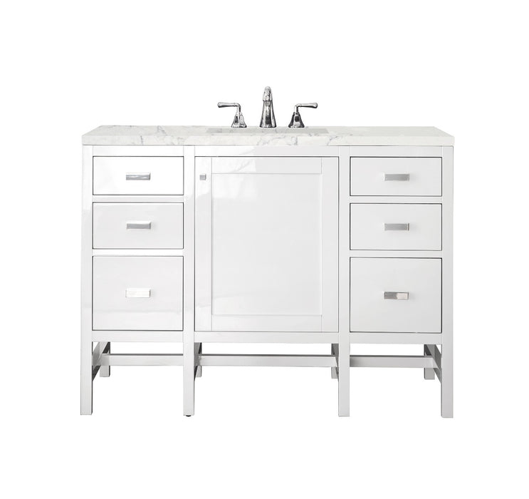 James Martin Furniture - Addison 48" Single Vanity Cabinet, Glossy White, w- 3 CM Eternal Jasmine Pearl Quartz Top - E444-V48-GW-3EJP - GreatFurnitureDeal