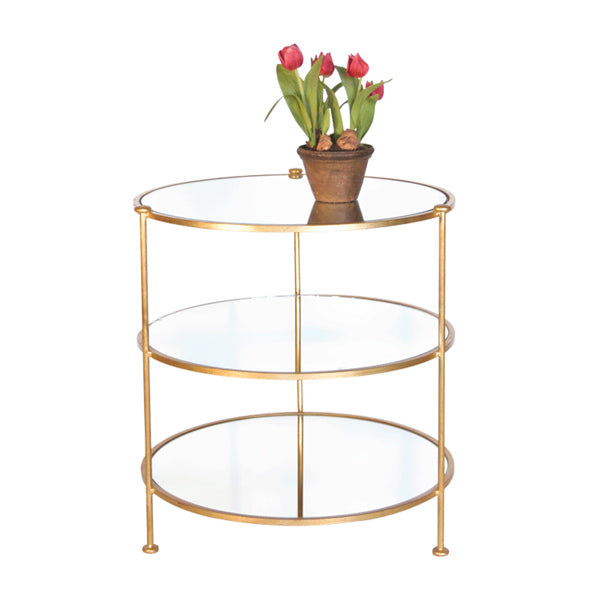 Worlds Away - 3-Tier Gold Leaf Table w. Mirrored Shelves - FN3TGM - GreatFurnitureDeal
