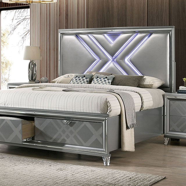 Furniture of America - Emmeline 3 Piece Eastern King Bedroom Set in Silver - FOA7147-EK-3Set