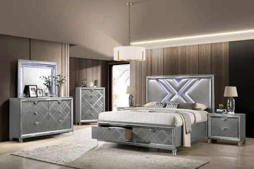 Furniture of America - Emmeline 5 Piece Eastern King Bedroom Set in Silver - FOA7147-EK-5Set - GreatFurnitureDeal