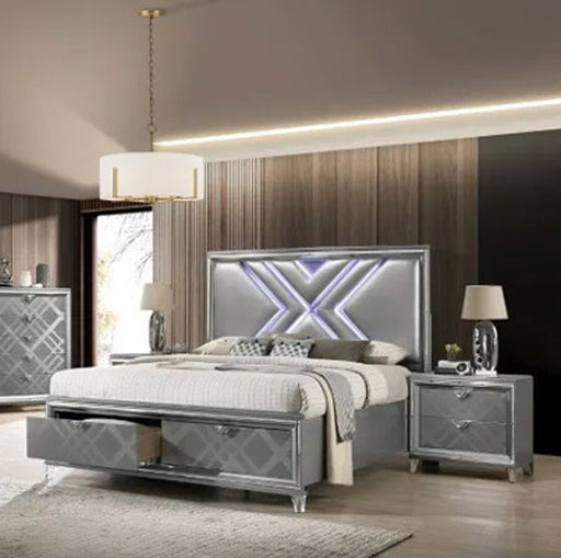 Furniture of America - Emmeline 3 Piece Eastern King Bedroom Set in Silver - FOA7147-EK-3Set - GreatFurnitureDeal