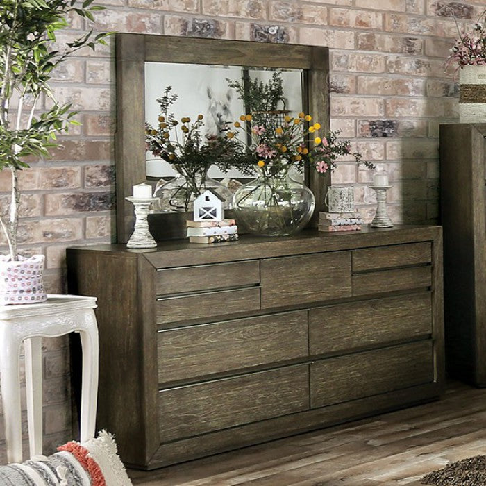 Furniture of America - Pickstown Dresser With Mirror in Light Walnut - FOA7490DM - GreatFurnitureDeal