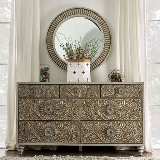 Furniture of America - Jakarta Dresser with Mirror in Antique White - FOA7882DM - GreatFurnitureDeal