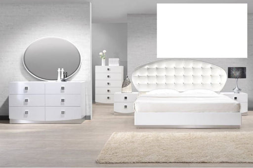 Mariano Furniture - France High Gloss White Laquer 6 Piece Queen Bedroom Set - BMFRANCE-Q-6SET
