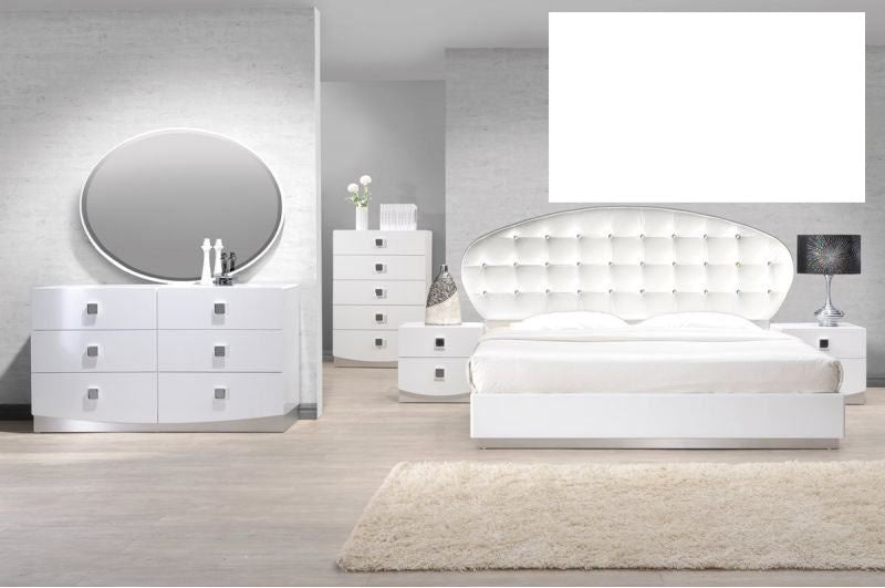 Mariano Furniture - France High Gloss White Laquer 3 Piece Queen Bedroom Set - BMFRANCE-Q-3SET