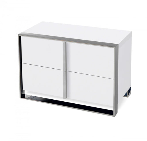 VIG Furniture - Nova Domus Francois Modern White & Stainless Steel Nightstand - VGHBVIGU2-WHT-NS - GreatFurnitureDeal