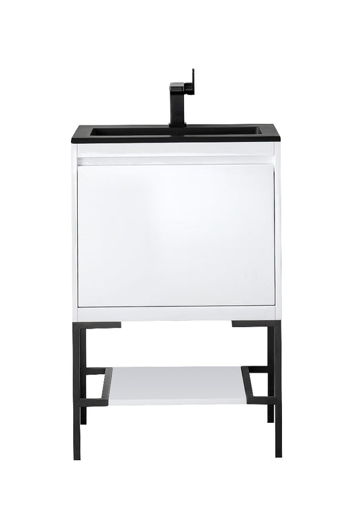 James Martin Furniture - Milan 23.6" Single Vanity Cabinet, Glossy White, Matte Black w-Charcoal Black Composite Top - 801V23.6GWMBKCHB - GreatFurnitureDeal