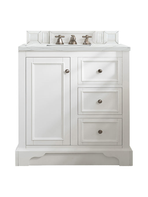 James Martin Furniture - De Soto 30" Single Vanity, Bright White, w/ 3 CM Ethereal Noctis Quartz Top - 825-V30-BW-3ENC - GreatFurnitureDeal