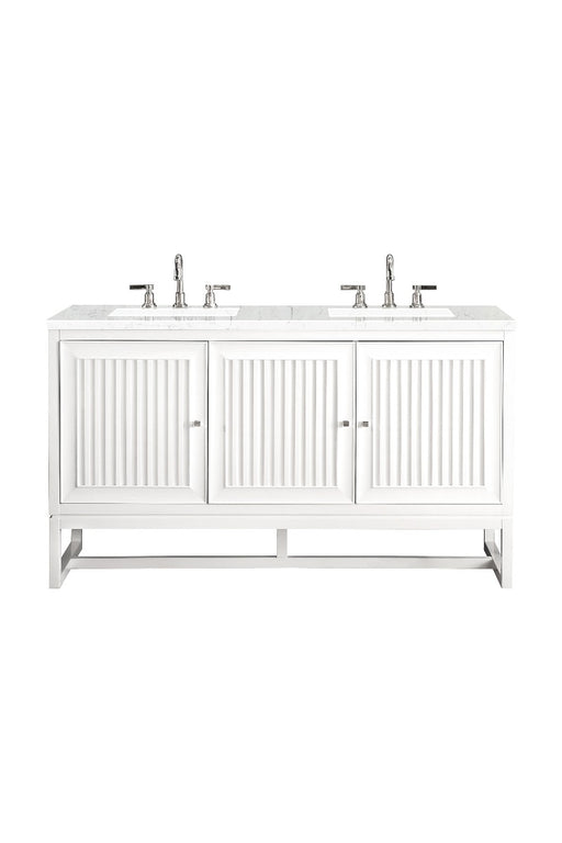 James Martin Furniture - Athens 60" Double Vanity Cabinet, Glossy White, w- 3 CM Eternal Jasmine Pearl Quartz Top - E645-V60D-GW-3EJP - GreatFurnitureDeal