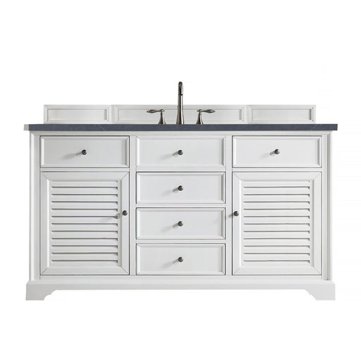 James Martin Furniture - Savannah 60" Single Vanity Cabinet, Bright White, w- 3 CM Charcoal Soapstone Quartz Top - 238-104-V60S-BW-3CSP - GreatFurnitureDeal