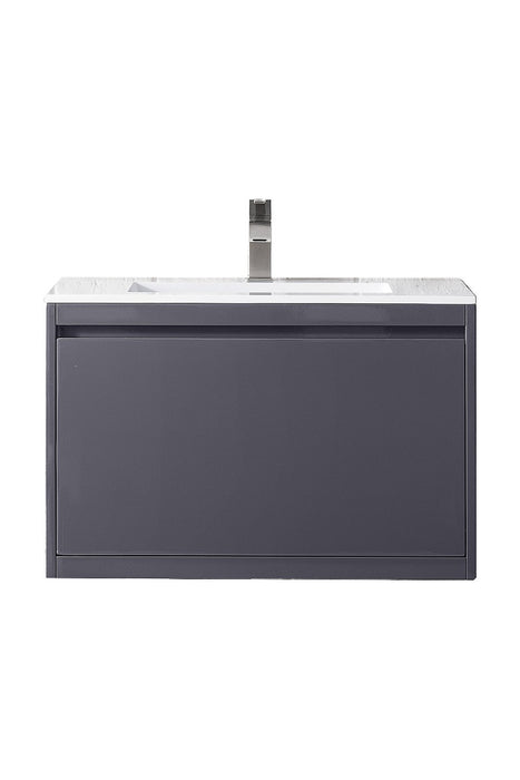 James Martin Furniture - Milan 31.5" Single Vanity Cabinet, Modern Grey Glossy w-Glossy White Composite Top - 801V31.5MGGGW - GreatFurnitureDeal