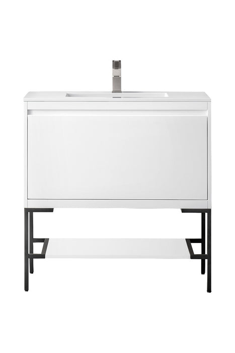 James Martin Furniture - Milan 35.4" Single Vanity Cabinet, Glossy White, Matte Black w-Glossy White Composite Top - 801V35.4GWMBKGW - GreatFurnitureDeal