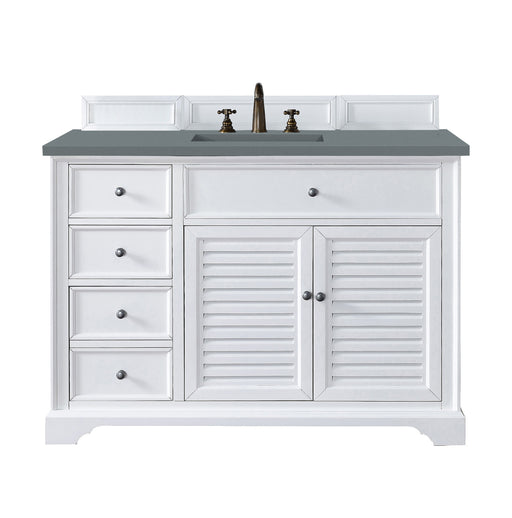 James Martin Furniture - Savannah 48" Single Vanity Cabinet, Bright White, w/ 3 CM Cala Blue Quartz Top - 238-104-V48-BW-3CBL - GreatFurnitureDeal