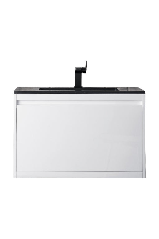 James Martin Furniture - Milan 31.5" Single Vanity Cabinet, Glossy White w-Charcoal Black Composite Top - 801V31.5GWCHB - GreatFurnitureDeal