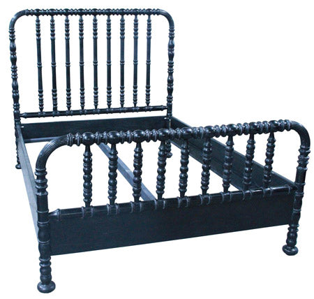 NOIR Furniture - Bachelor Bed Queen in Hand Rubbed Black - GBED112QHB