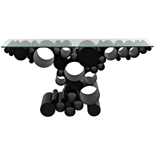 NOIR Furniture - Paradox Console, Black Metal with Glass Top - GCON371MTB - GreatFurnitureDeal