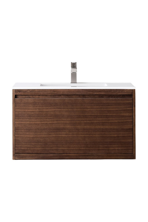 James Martin Furniture - Milan 35.4" Single Vanity Cabinet, Mid Century Walnut w-Glossy White Composite Top - 801V35.4WLTGW - GreatFurnitureDeal
