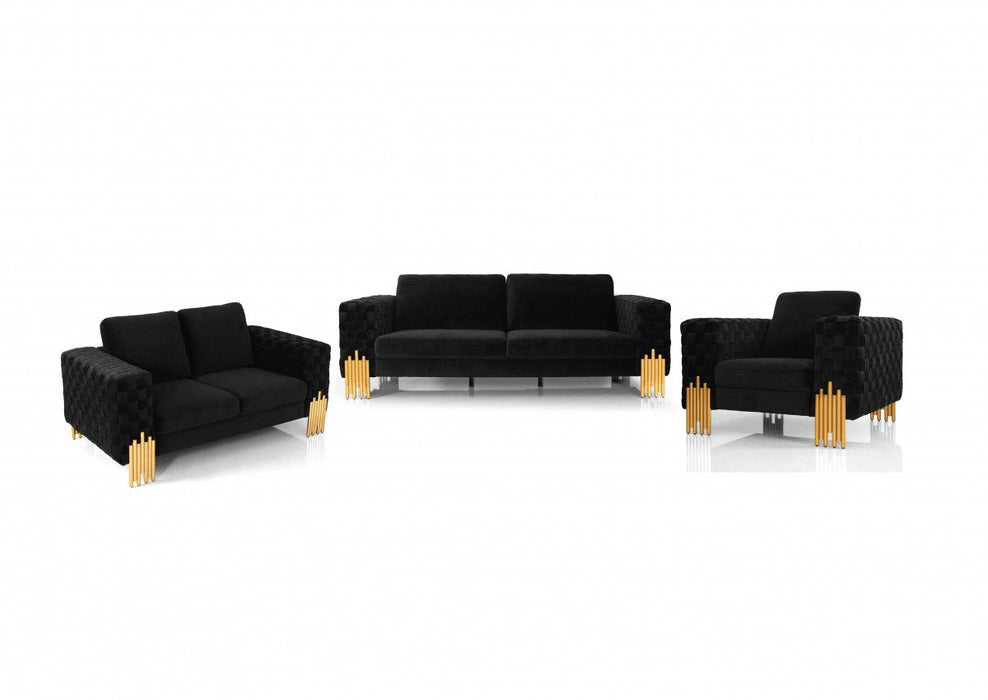 VIG Furniture - Divani Casa Georgia- Modern Velvet Glam Black + Gold Sofa Set - VGKNK8622-SET - GreatFurnitureDeal