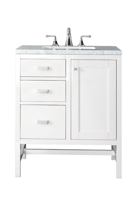 James Martin Furniture - Addison 30" Single Vanity Cabinet, Glossy White, w- 3 CM Arctic Fall Solid Surface Countertop - E444-V30-GW-3AF - GreatFurnitureDeal