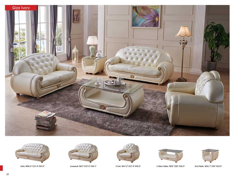 ESF Furniture - Giza Full Leather 3 Piece Living Room Set in Beige - GIZA-3SET