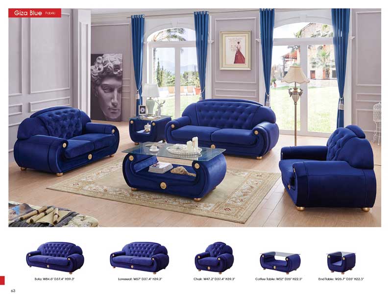 ESF Furniture - Giza Fabric 2 Piece Sofa Set in Dark Blue - GIZABLUE-2SET
