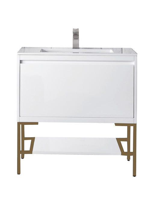 James Martin Furniture - Milan 31.5" Single Vanity Cabinet, Glossy White, Radiant Gold w/Glossy White Composite Top - 801V31.5GWRGDGW - GreatFurnitureDeal