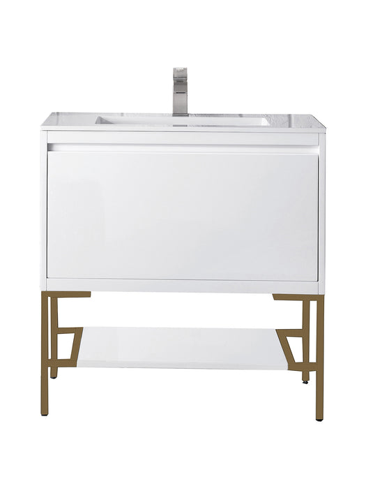 James Martin Furniture - Milan 31.5" Single Vanity Cabinet, Glossy White, Radiant Gold w/Glossy White Composite Top - 801V31.5GWRGDGW