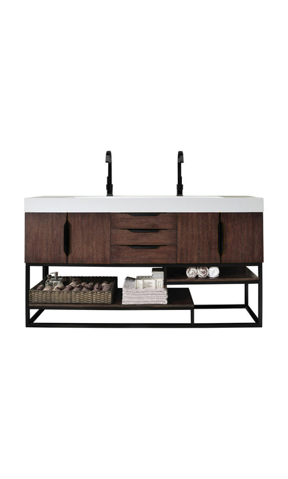 James Martin Furniture - Columbia 72" Double Vanity, Coffee Oak, Matte Black w/ Glossy White Composite Top - 388-V72D-CFO-MB-GW