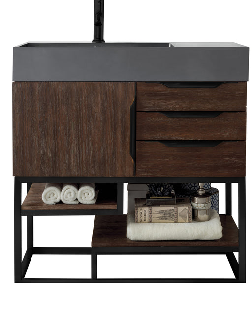 James Martin Furniture - Columbia 36" Single Vanity, Coffee Oak, Matte Black w/ Dusk Grey Glossy Composite Top - 388-V36-CFO-MB-DGG - GreatFurnitureDeal