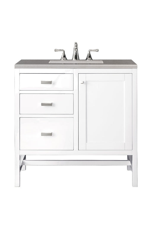 James Martin Furniture - Addison 36" Single Vanity Cabinet, Glossy White, w- 3 CM Grey Expo Quartz Top - E444-V36-GW-3GEX - GreatFurnitureDeal