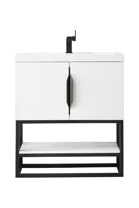 James Martin Furniture - Columbia 31.5" Single Vanity Cabinet, Glossy White, Matte Black, w/ White Glossy Composite Countertop - 388V31.5GWMBKWG