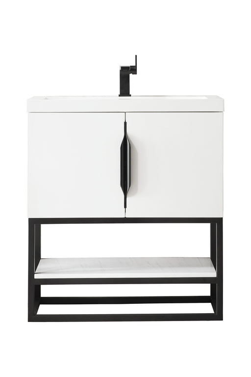 James Martin Furniture - Columbia 31.5" Single Vanity Cabinet, Glossy White, Matte Black, w/ White Glossy Composite Countertop - 388V31.5GWMBKWG - GreatFurnitureDeal