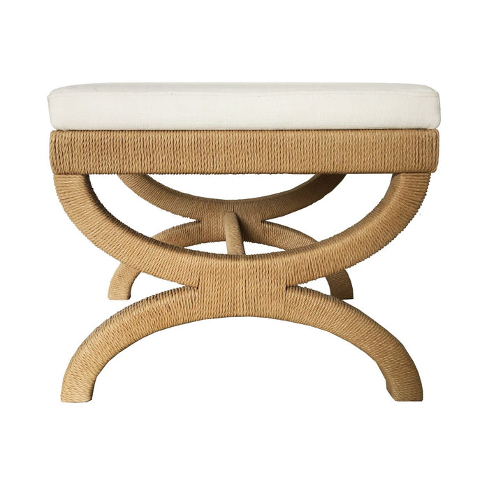 Worlds Away - Natural Rope Wrapped Base Stool With White Linen Cushion - XANADU - GreatFurnitureDeal