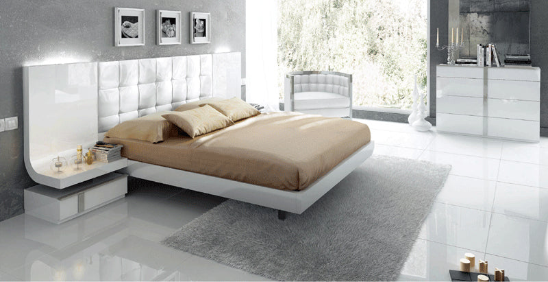 ESF Furniture - Granada 6 Piece Queen Platform Bedroom Set in White High Gloss Lacquer - GRANADAPLATFORMQ.SW-6SET