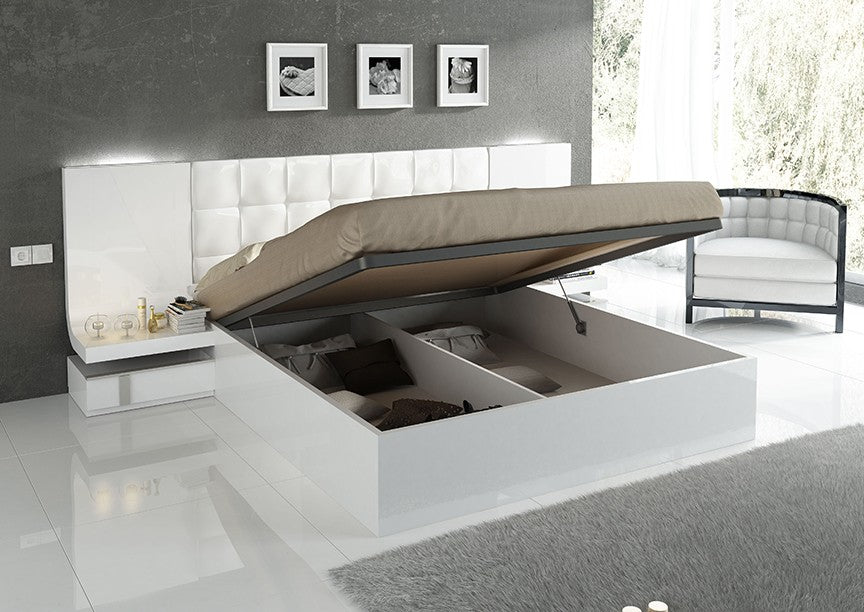 ESF Furniture - Granada 3 Piece Queen Platform with Storage Bedroom Set in White High Gloss Lacquer - GRANADASTORAGEPLQ.S-3SET