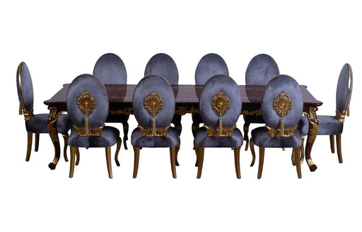 European Furniture - Luxor 11 Piece Luxury Dining Table Set in Gray & Light Gold - 68582-68582G-11SET - GreatFurnitureDeal