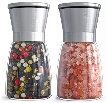 Refillable Glass Salt and Pepper Grinder Set of 2 Coarseness