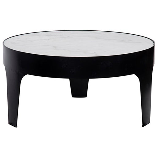 NOIR Furniture - Cylinder Round Coffee Table, Black Metal with Quartz Top - GTAB196MTB - GreatFurnitureDeal