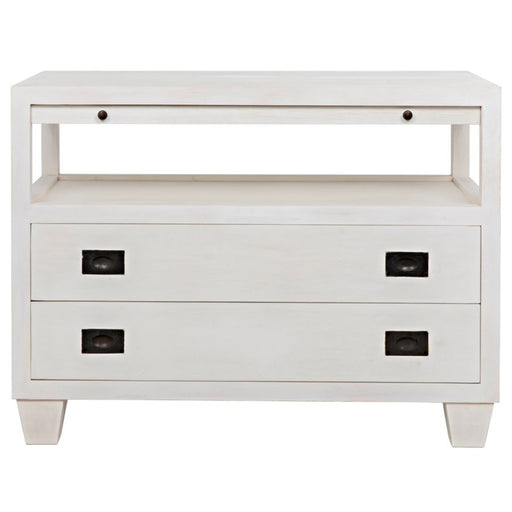 NOIR Furniture - 2 Drawer Side Table w- Sliding Tray, White Wash - GTAB243WH - GreatFurnitureDeal