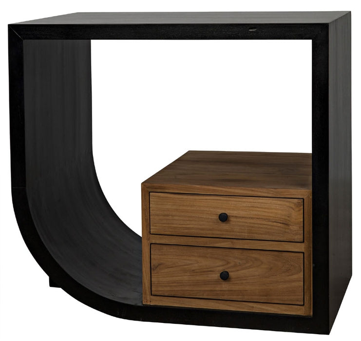 NOIR Furniture - Burton Side Table Left Hand Rubbed Black and Teak - GTAB848HB-L